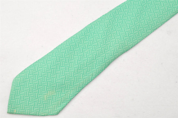 Authentic HERMES Vintage Tie Necktie Check Pattern Silk 5238SA Light Green 1396I