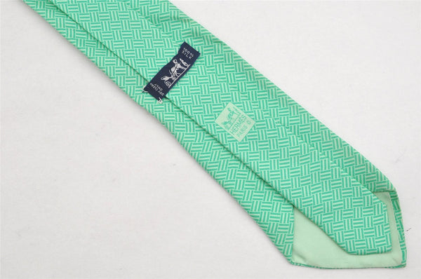 Authentic HERMES Vintage Tie Necktie Check Pattern Silk 5238SA Light Green 1396I