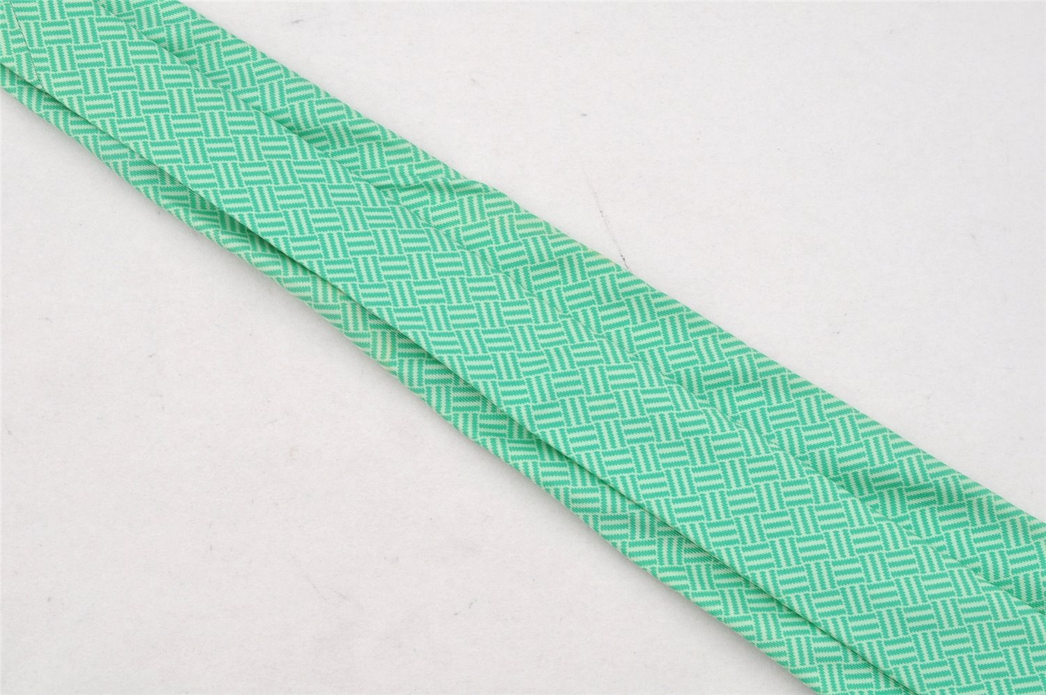 Authentic HERMES Vintage Tie Necktie Check Pattern Silk 5238SA Light Green 1396I