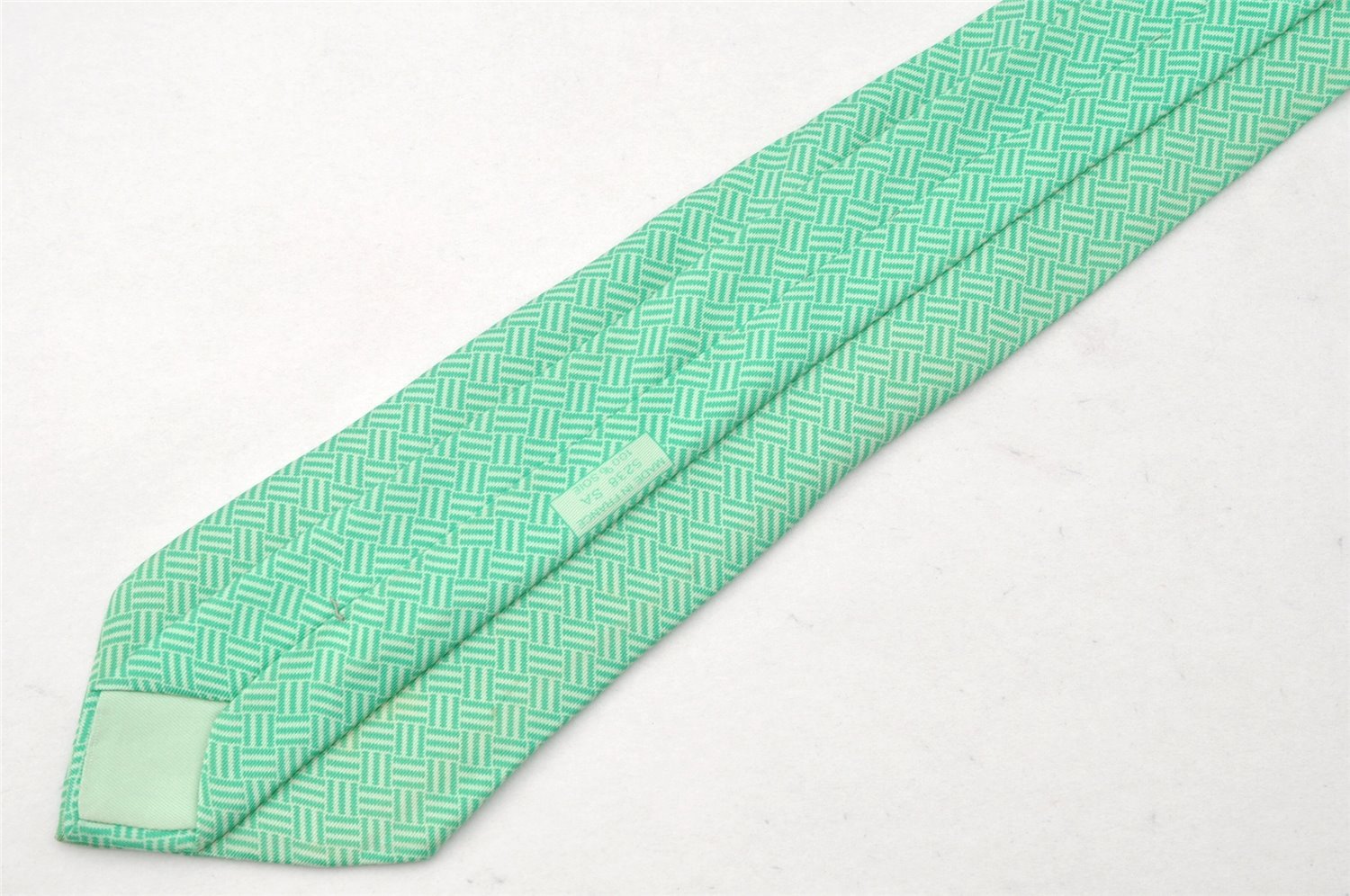 Authentic HERMES Vintage Tie Necktie Check Pattern Silk 5238SA Light Green 1396I