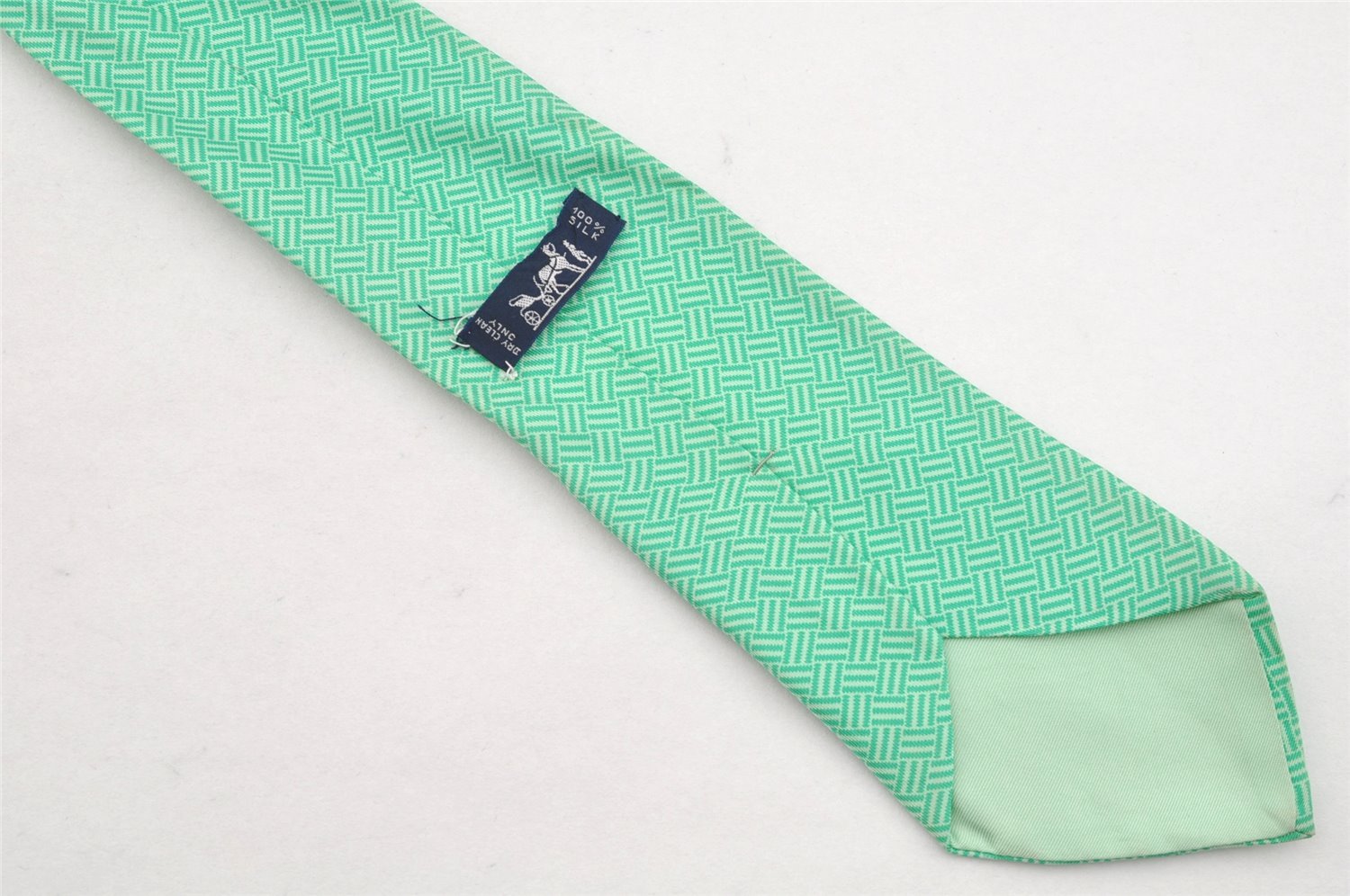 Authentic HERMES Vintage Tie Necktie Check Pattern Silk 5238SA Light Green 1396I