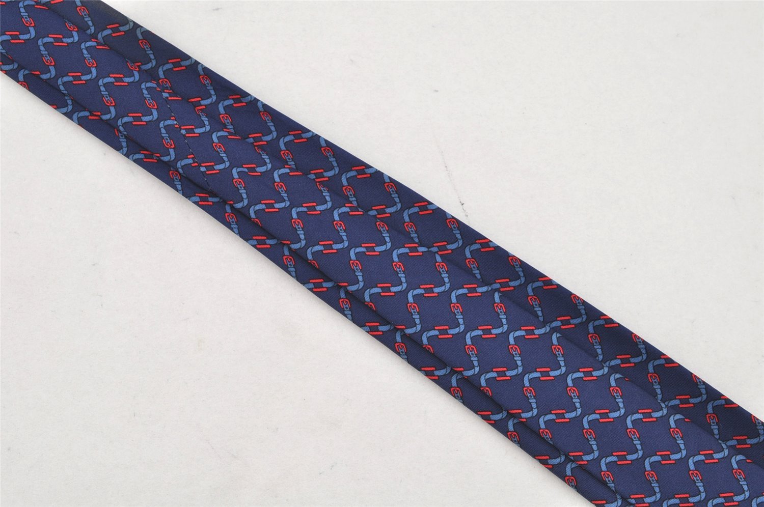 Authentic HERMES Vintage Tie Necktie Belt Pattern Silk 988SA Navy Blue 1397I