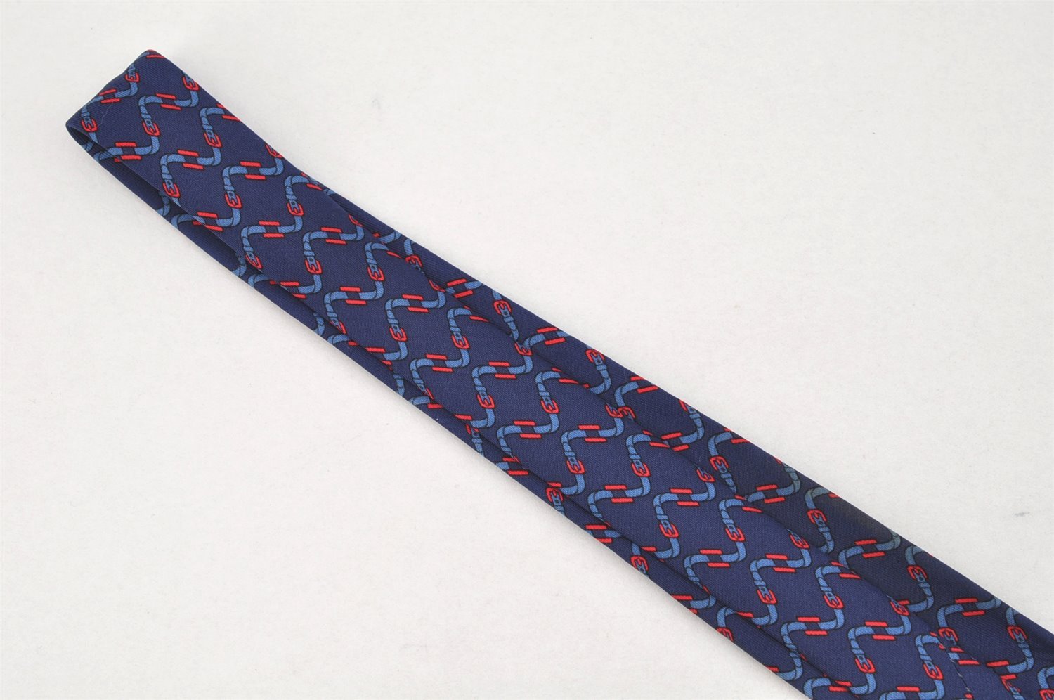 Authentic HERMES Vintage Tie Necktie Belt Pattern Silk 988SA Navy Blue 1397I