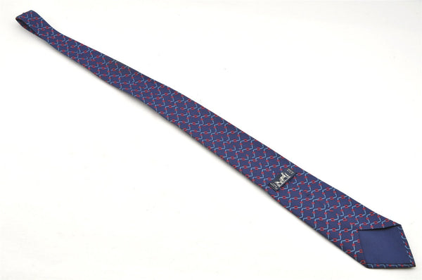 Authentic HERMES Vintage Tie Necktie Belt Pattern Silk 988SA Navy Blue 1397I