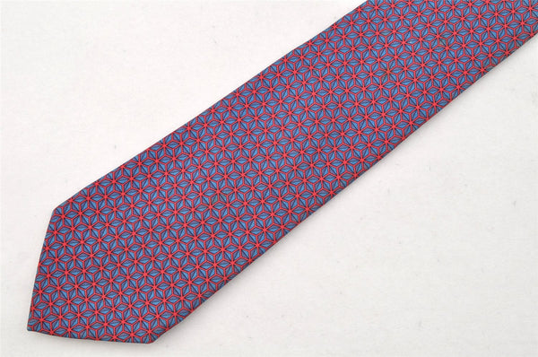 Authentic HERMES Tie Necktie Geometrical Pattern Silk 7081OA Blue Red 1398I