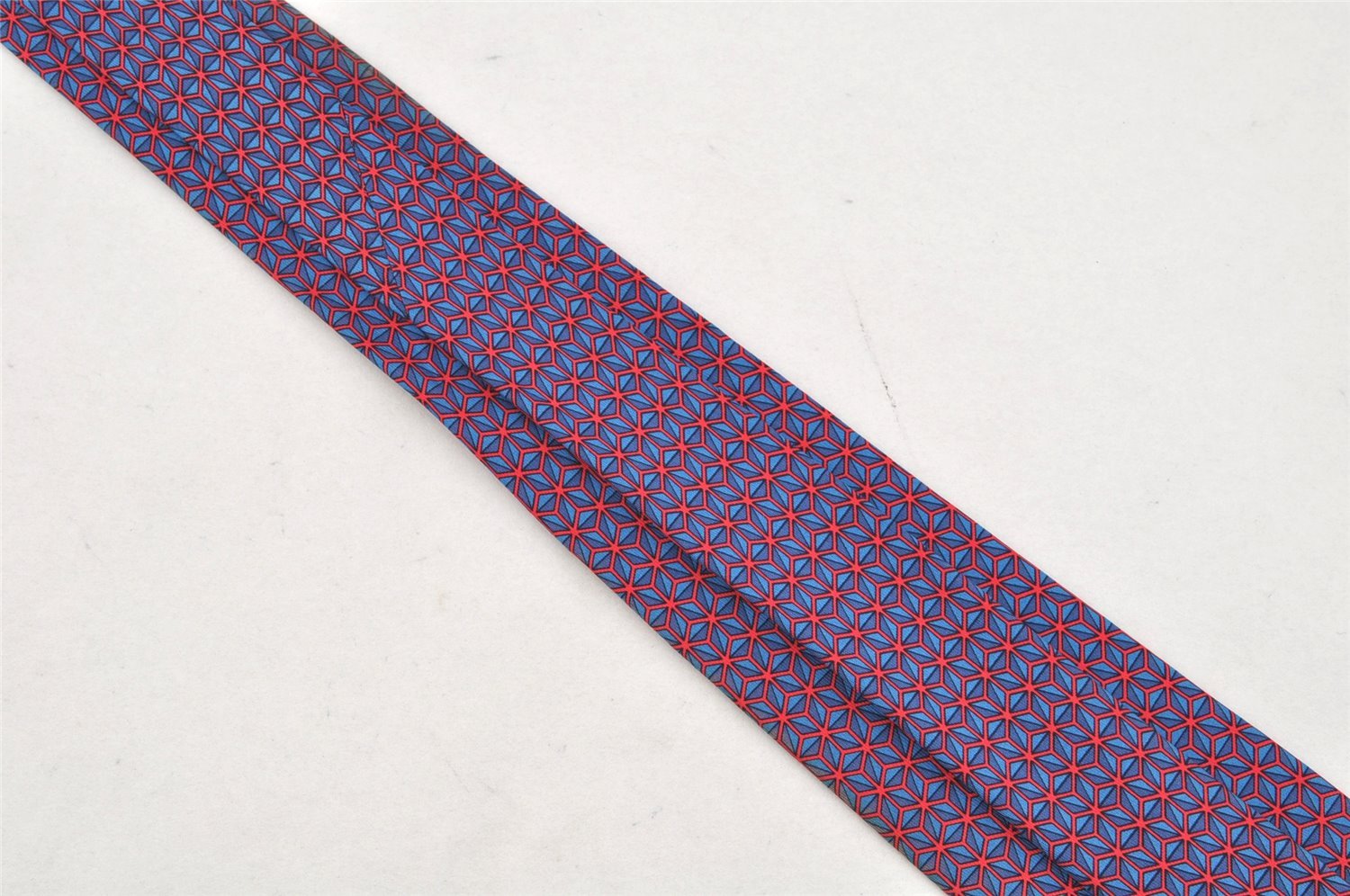 Authentic HERMES Tie Necktie Geometrical Pattern Silk 7081OA Blue Red 1398I