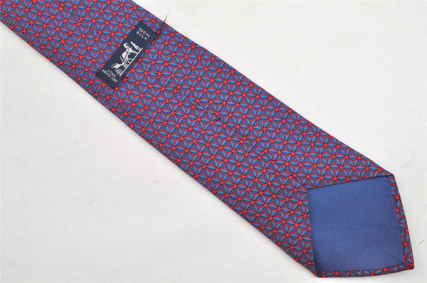 Authentic HERMES Tie Necktie Geometrical Pattern Silk 7081OA Blue Red 1398I