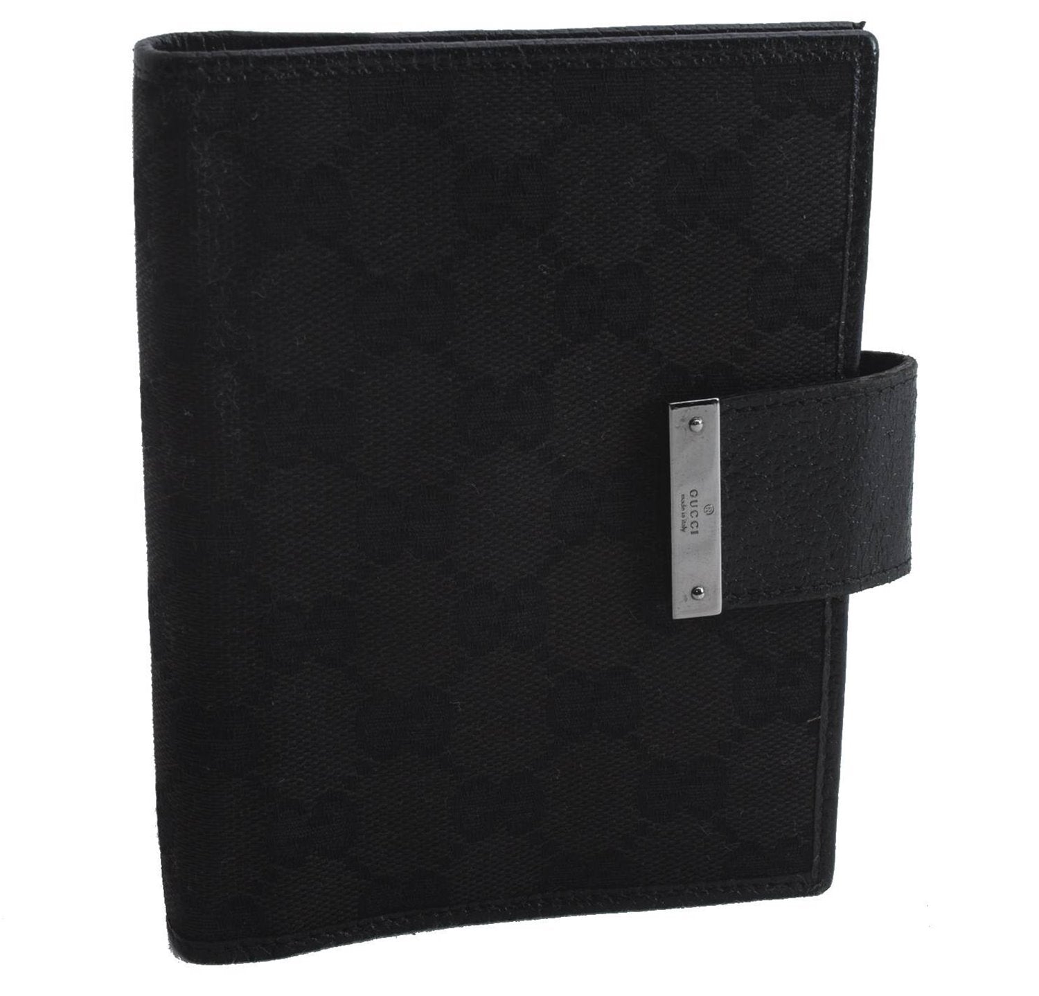 Authentic GUCCI Note Book Day Planner Cover Canvas Leather 115240 Black 1399D