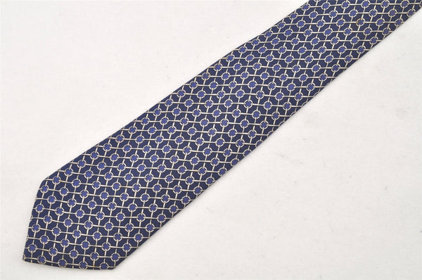 Authentic HERMES Vintage Tie Necktie Chain Pattern Silk 990SA Navy Blue 1399I