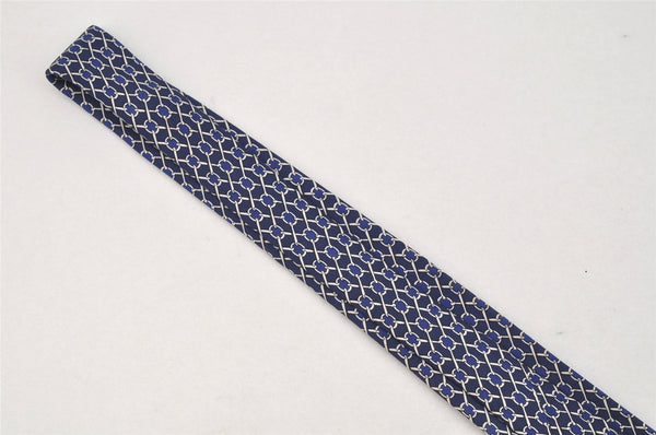 Authentic HERMES Vintage Tie Necktie Chain Pattern Silk 990SA Navy Blue 1399I