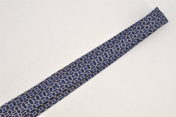 Authentic HERMES Vintage Tie Necktie Chain Pattern Silk 990SA Navy Blue 1399I