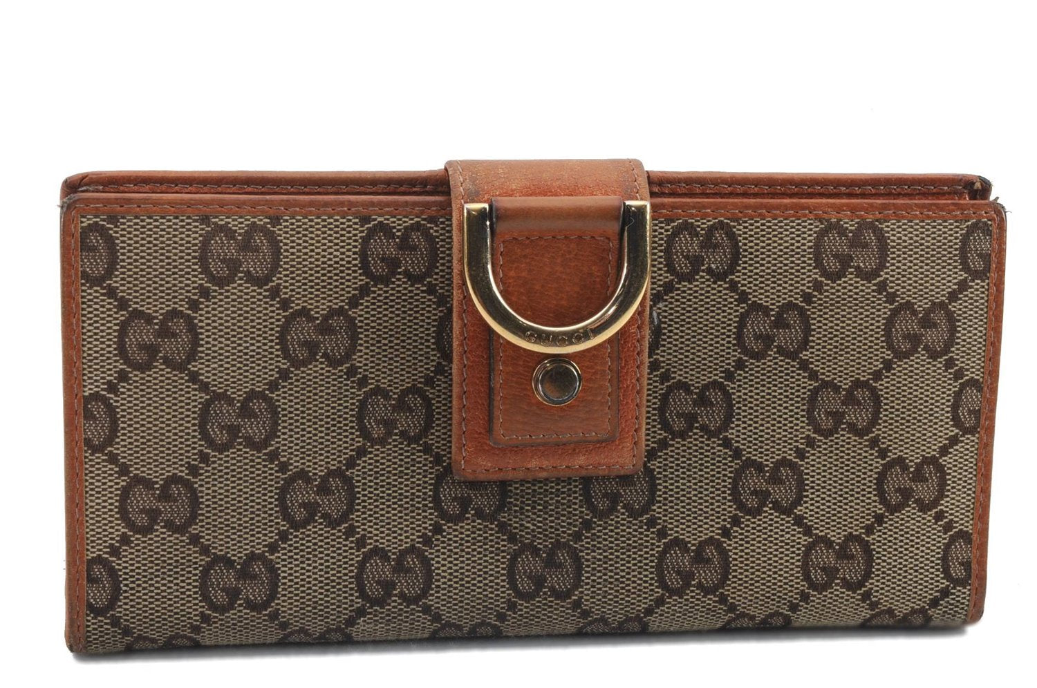 Authentic GUCCI Abbey Long Wallet Purse GG Canvas Leather 141412 Brown 1400D