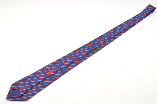 Authentic HERMES Vintage Tie Necktie Chain Pattern Silk 999SA Navy Blue 1400I