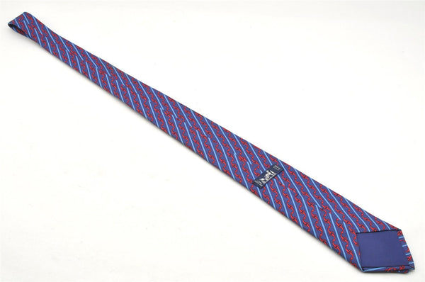 Authentic HERMES Vintage Tie Necktie Chain Pattern Silk 999SA Navy Blue 1400I