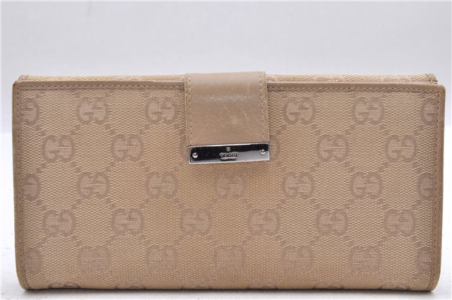 Authentic GUCCI Long Wallet Purse GG Canvas Leather 74210 Beige 1401D