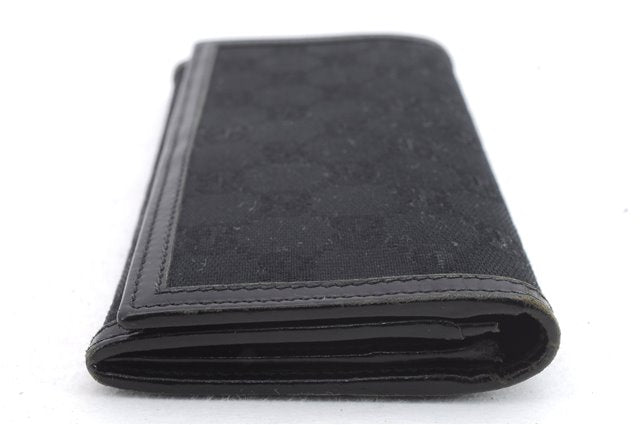 Authentic GUCCI Long Wallet Purse GG Canvas Leather 225833 Black 1402D