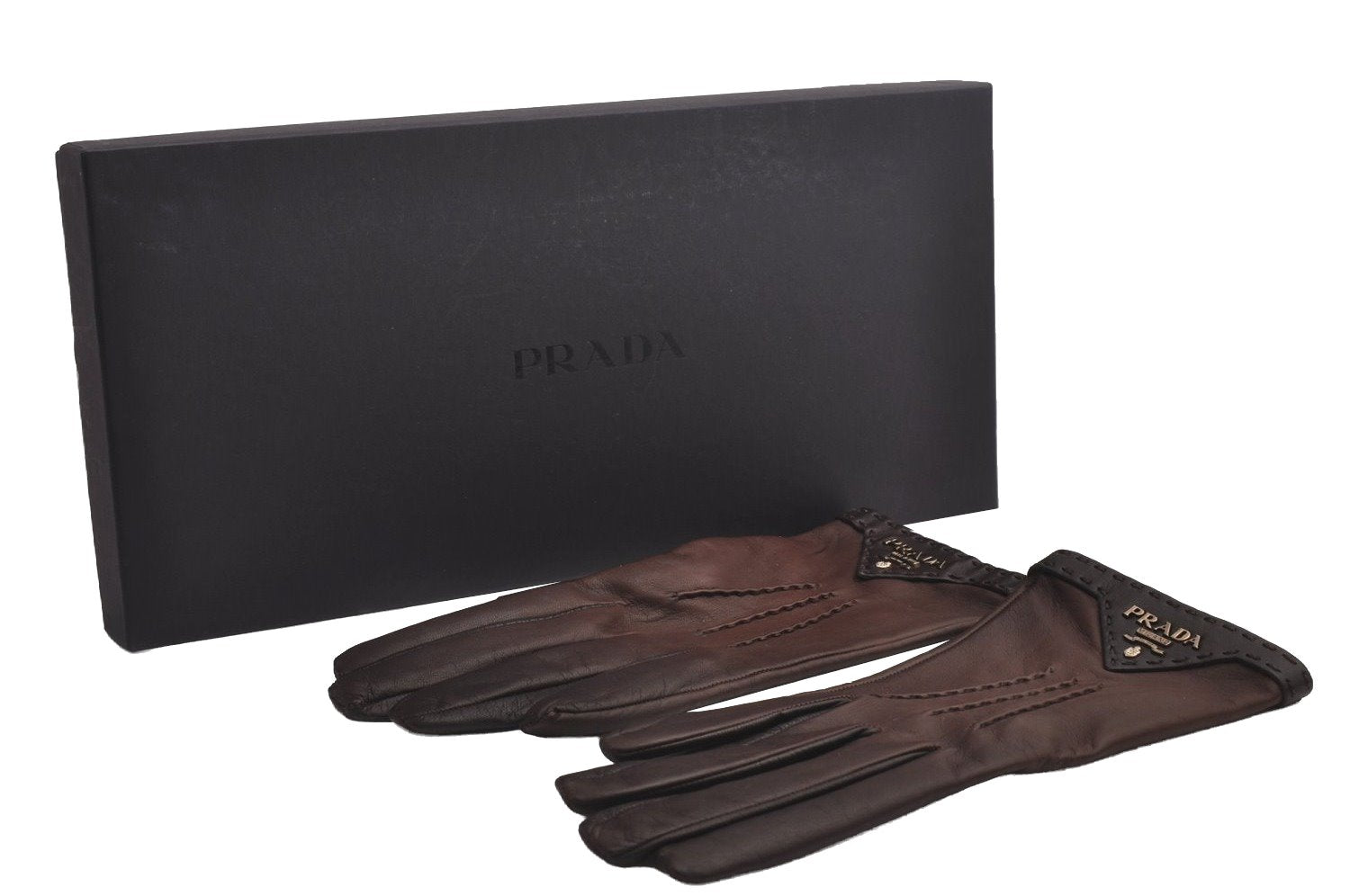 Authentic PRADA Vintage Leather Nappa Glove Size 7 Brown Box 1402I