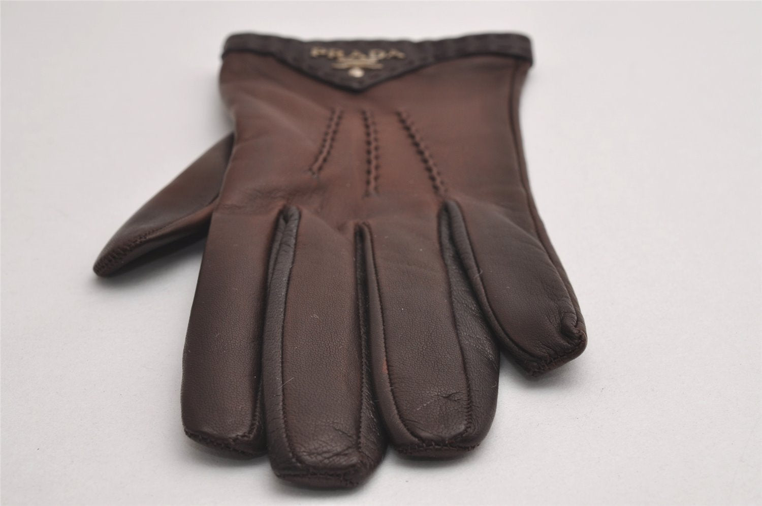 Authentic PRADA Vintage Leather Nappa Glove Size 7 Brown Box 1402I