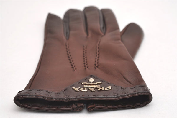 Authentic PRADA Vintage Leather Nappa Glove Size 7 Brown Box 1402I