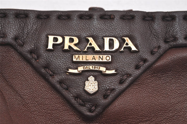 Authentic PRADA Vintage Leather Nappa Glove Size 7 Brown Box 1402I