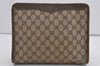 Authentic GUCCI Vintage Clutch Hand Bag Purse GG PVC Leather Brown 1404I