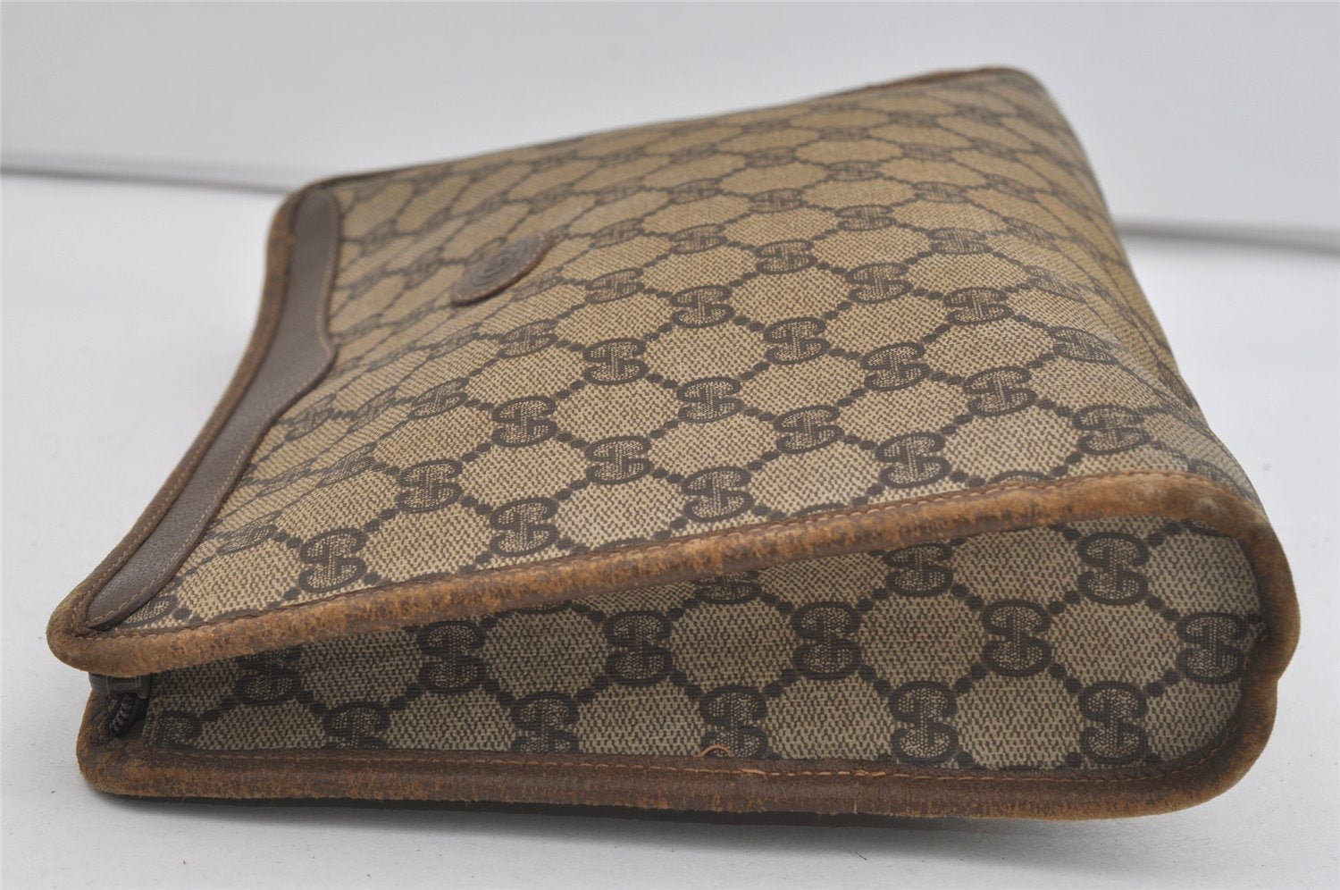 Authentic GUCCI Vintage Clutch Hand Bag Purse GG PVC Leather Brown 1404I