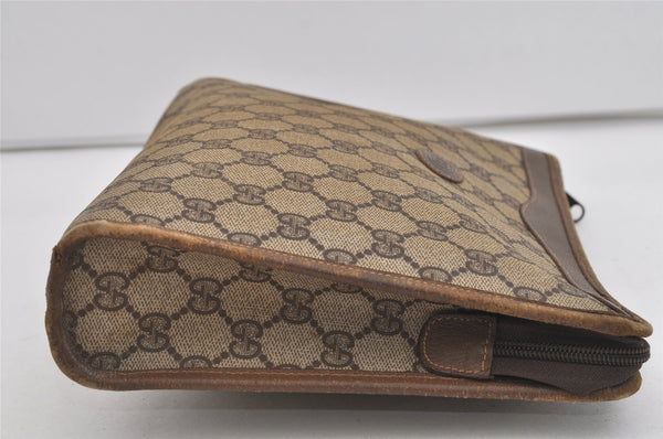 Authentic GUCCI Vintage Clutch Hand Bag Purse GG PVC Leather Brown 1404I