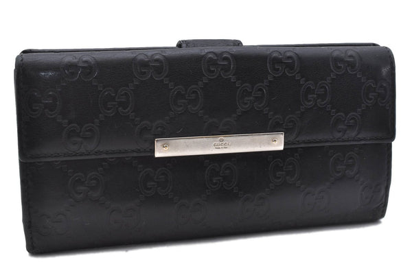 Authentic GUCCI Guccissima Leather Long Wallet Purse 112715 Black Junk 1405D