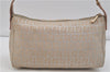 Authentic FENDI Zucchino Shoulder Bag Purse Canvas Leather Silver Beige 1405E