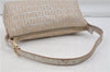 Authentic FENDI Zucchino Shoulder Bag Purse Canvas Leather Silver Beige 1405E