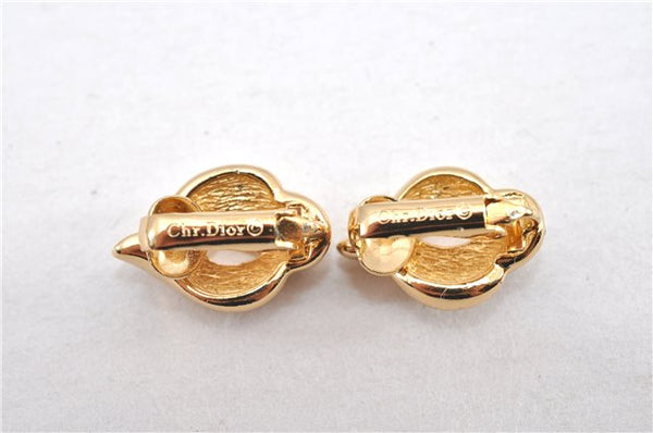 Authentic Christian Dior Rhinestone Clip-On Earrings Gold Plating CD 1405G