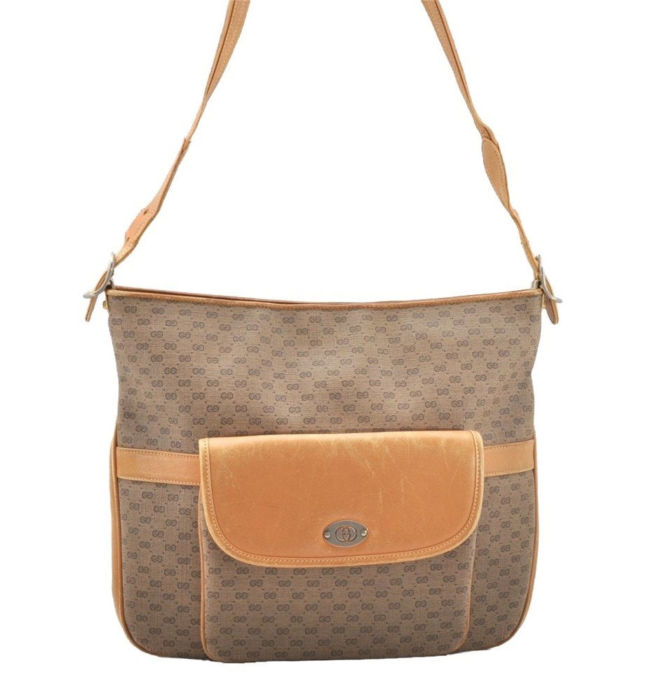Authentic GUCCI Vintage Micro GG PVC Leather Shoulder Bag Brown 1405I