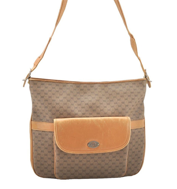 Authentic GUCCI Vintage Micro GG PVC Leather Shoulder Bag Brown 1405I