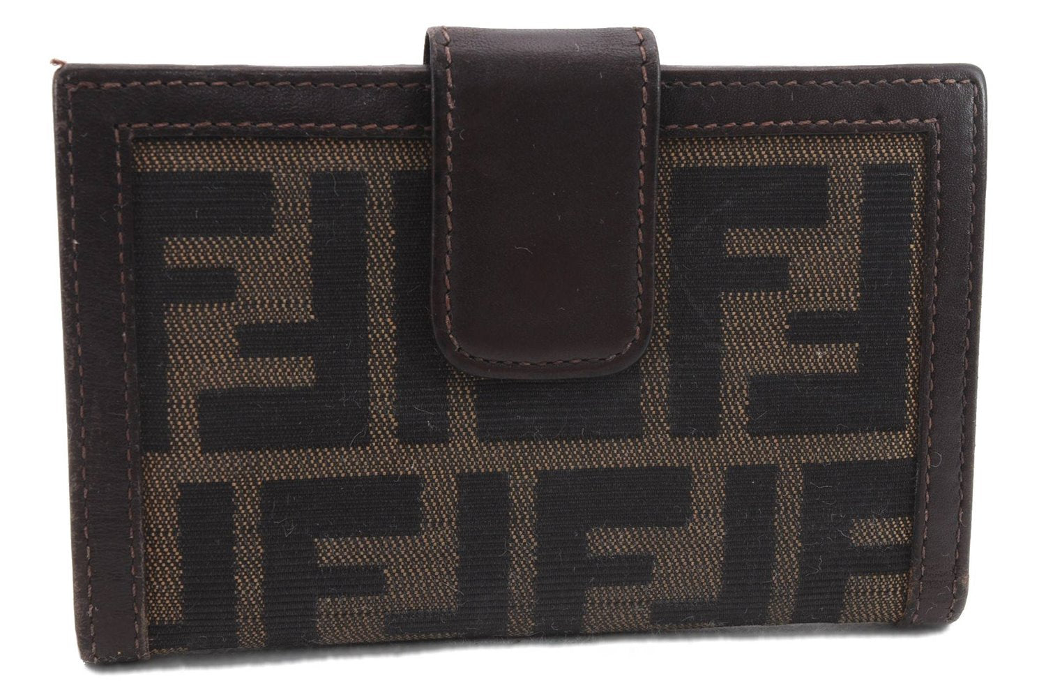 Authentic FENDI Zucca Bifold Wallet Purse Canvas Leather Brown 1406D