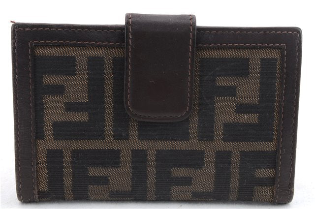 Authentic FENDI Zucca Bifold Wallet Purse Canvas Leather Brown 1406D