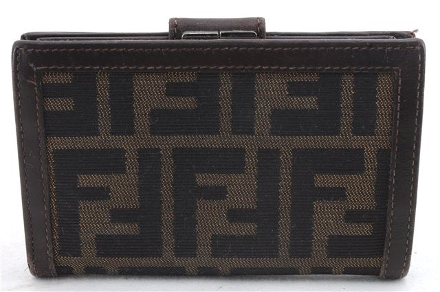 Authentic FENDI Zucca Bifold Wallet Purse Canvas Leather Brown 1406D