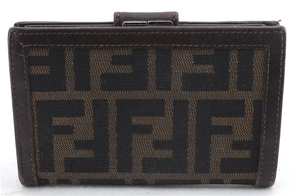 Authentic FENDI Zucca Bifold Wallet Purse Canvas Leather Brown 1406D