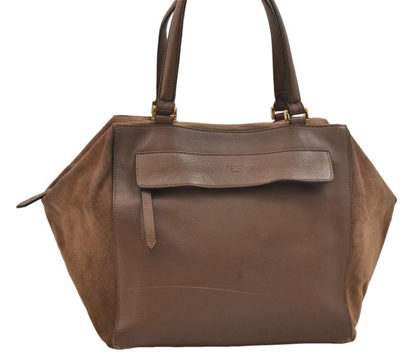 Authentic FENDI Leather Suede Shoulder Tote Bag Brown 1406E