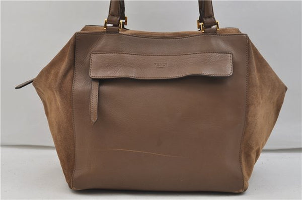 Authentic FENDI Leather Suede Shoulder Tote Bag Brown 1406E