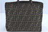 Authentic FENDI Zucca Hand Bag Purse Nylon Leather Brown Black 1407C