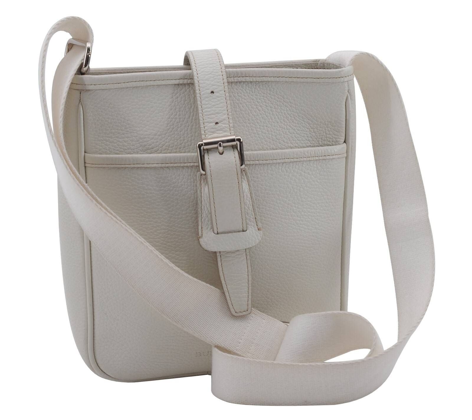 Authentic BURBERRY Vintage Leather Shoulder Cross Body Bag Purse White 1408C