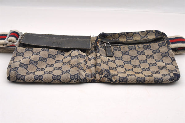 Authentic GUCCI Sherry Line Waist Body Bag GG Canvas Leather 28566 Navy 1408I