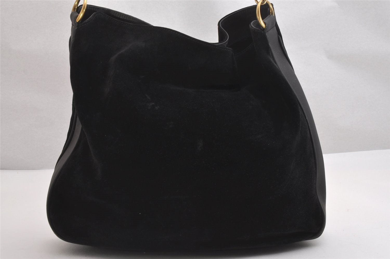 Authentic GUCCI Bamboo 2Way Shoulder Tote Bag Suede Leather Black Junk 1409I