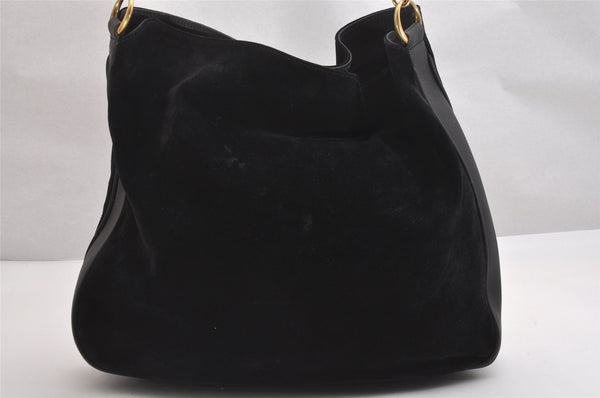 Authentic GUCCI Bamboo 2Way Shoulder Tote Bag Suede Leather Black Junk 1409I