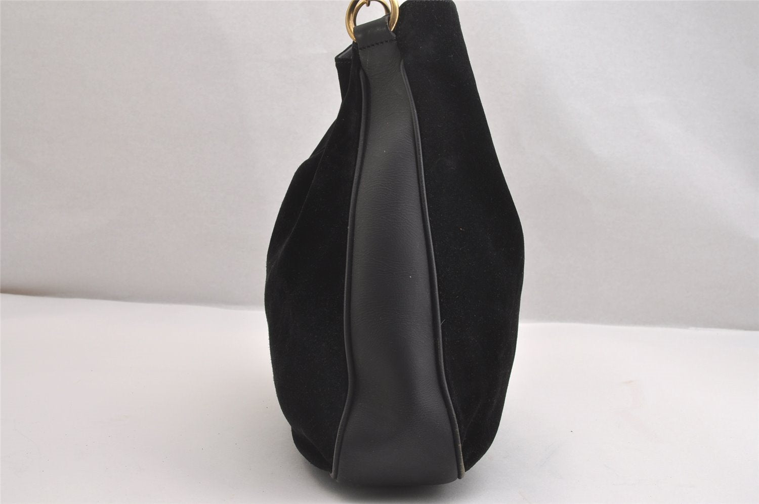 Authentic GUCCI Bamboo 2Way Shoulder Tote Bag Suede Leather Black Junk 1409I