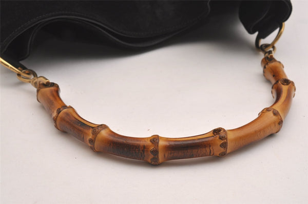 Authentic GUCCI Bamboo 2Way Shoulder Tote Bag Suede Leather Black Junk 1409I