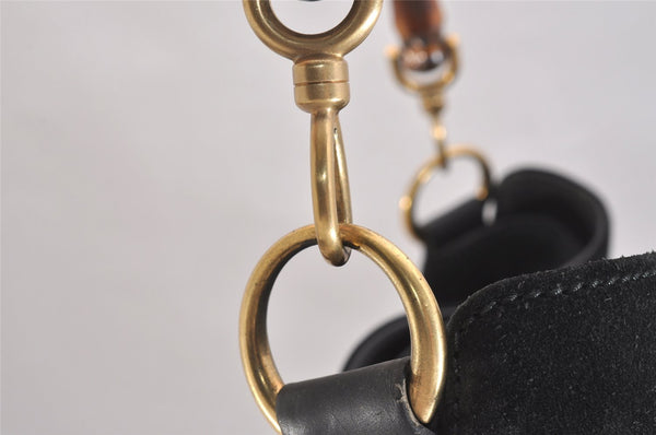 Authentic GUCCI Bamboo 2Way Shoulder Tote Bag Suede Leather Black Junk 1409I