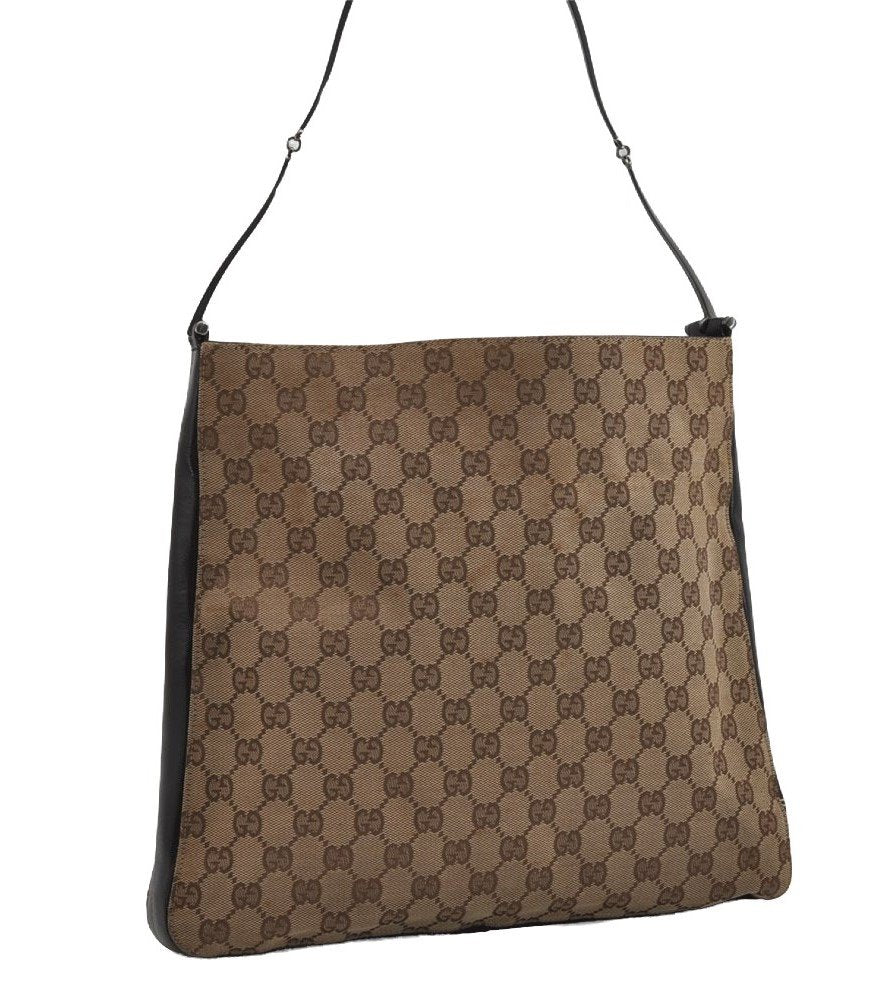 Authentic GUCCI Vintage Shoulder Hand Bag GG Canvas Leather 0013181 Brown 1410I