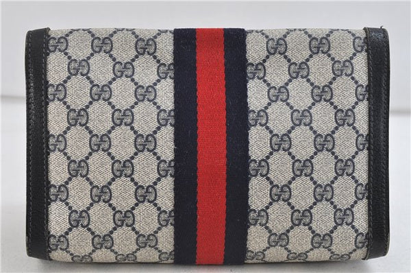 Authentic GUCCI Sherry Line Clutch Hand Bag Purse GG PVC Leather Navy Junk 1411D