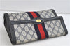 Authentic GUCCI Sherry Line Clutch Hand Bag Purse GG PVC Leather Navy Junk 1411D